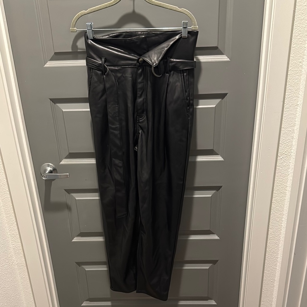 Black Pleather Pants Open Edit